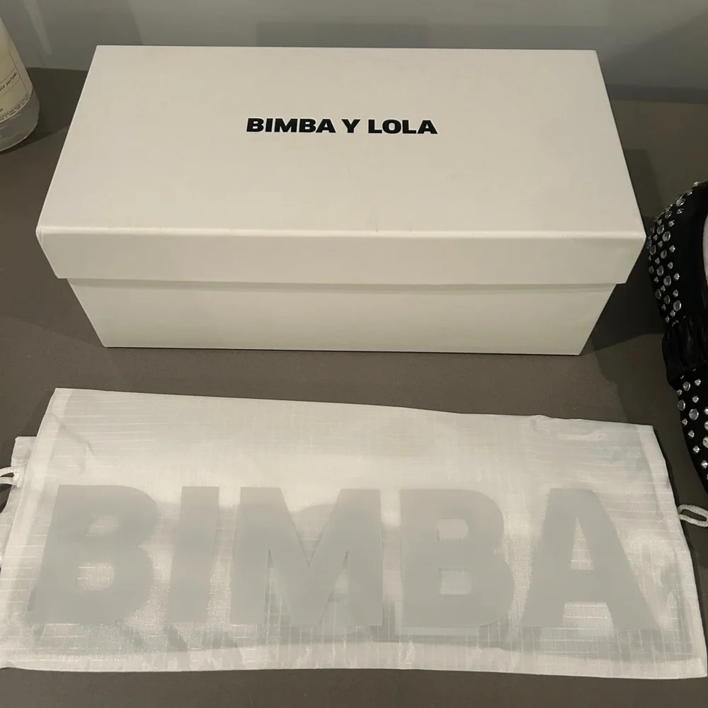 NWT BIMBA y Lola STUDDED BLACK LEATHER BALLERINA Ballet Flats size 39 - Picture 10 of 12